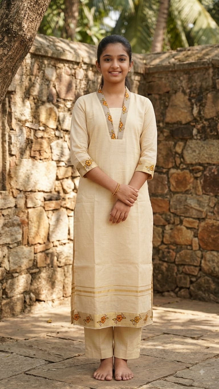 Mayas Traditional Tissue Double Border Collar Kurthi